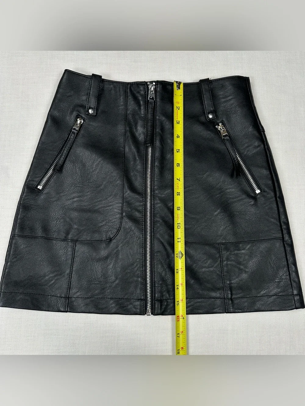 NWT Topshop Faux Leather Mini Skirt Size 4P Petite Belted Front Zipper Chic Edgy